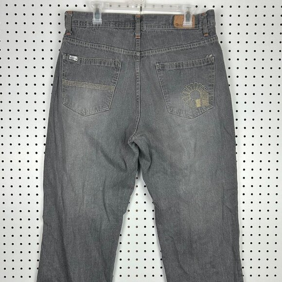 Akademiks Gray Y2K Jeans Sz‎ 36x32 Distressed 90s Grunge Streetwear Skate Baggy - Picture 1 of 8